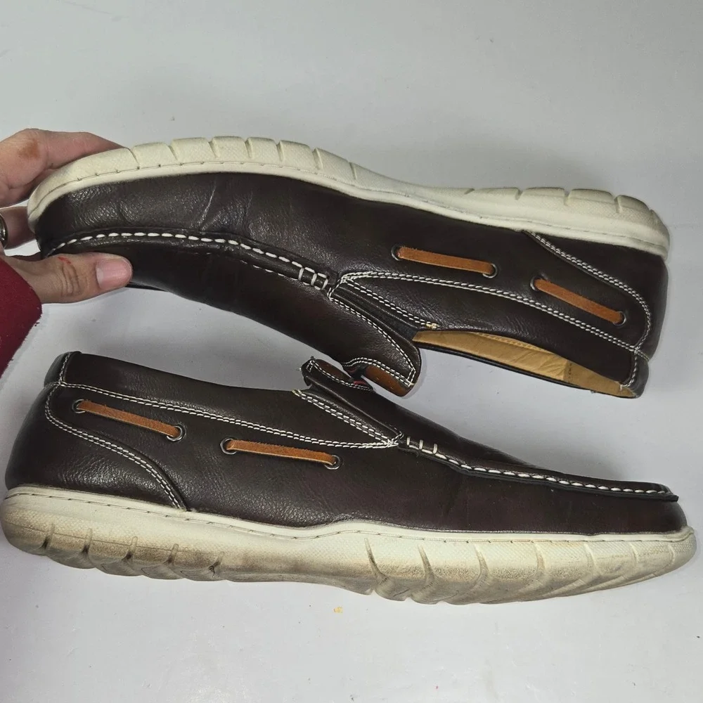 Franco Vanucci Mens Dark Brown Leather Slip‎ On Loafers Shoes Size 13
